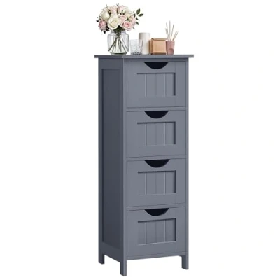 Imagen de VASAGLE Armario de Baño, Almacenamiento, Pie, con 4 cajones, 30 x 82 cm, para Sala Estar, Comedor, Cocina, Estilo Moderno, Gris LHC040G01