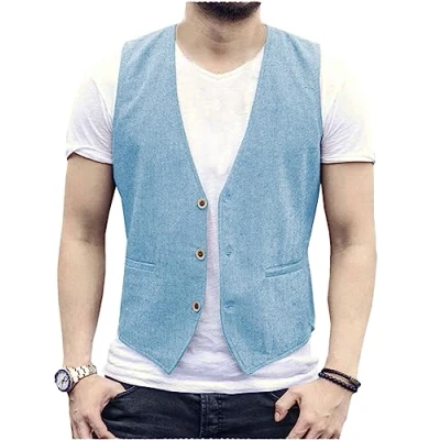 Imagen de AeoTeokey chaleco de lino verano para hombre, informal, ajuste regular, azul claro, XS