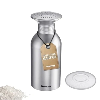 Imagen de Westmark Salero gastro de aluminio Omega práctico especiero para catering y cocinas grandes, también apto azúcar, recipiente sal con tapa acero inoxidable, 650 ml