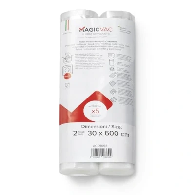 Imagen de Magic Vac, 2 Rollos de 30x600cm para Envasado Alimentos al Vacío, con Rayas, Multicapa y Resistentes, Material Libre BPA Apto el Contacto los Alimentos, Made in Italy