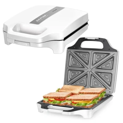 Imagen de MPM MOP 35 Sandwichera Eléctrica para 4 Sandwiches, 8 en forma de Triángulo, Placas Antiadherentes, Temperatura Automática, Compacta, Blanca, 1600W