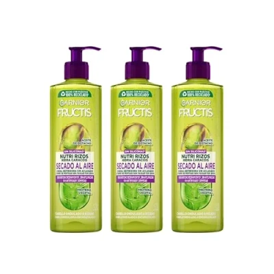 Imagen de Garnier Fructis, Crema Sin Aclarado Nutri Rizos Secado al Aire, para Pelo Rizado u Ondulado, Con Pectina de Fruta y Aceite Pistacho, Nutre Define tu Secador, Pack 3x400ml