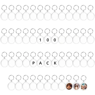 Imagen de Kurtzy Llaveros Foto Redondo en Blanco (Pack de 100) Cada Llavero Personalizado con Mide 4 cm Diámetro Transparente Ambos Lados Acrílico Familia, Amigos, Regalos y Manualidades