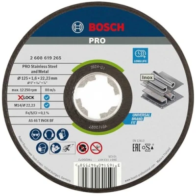 Imagen de Bosch Professional Expert Disco de corte recto (para inoxidable, X LOCK, Ø125 mm, diámetro del orificio: 22,23 grosor:1,6 mm), Negro