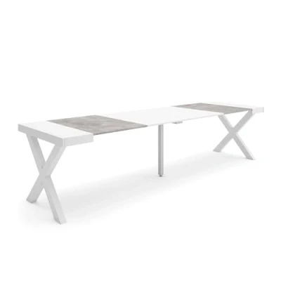 Imagen de Skraut Home Mesa Consola Extensible Comedor Plegable 300 para 14 comensales Patas Madera Maciza Estilo Moderno Blanco y Cemento