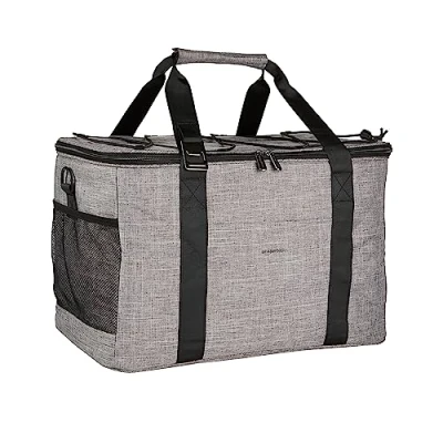 Imagen de Amazon Basics Bolsa isotérmica plegable, impermeable y ligera, capacidad para 40L (50 latas), Gris