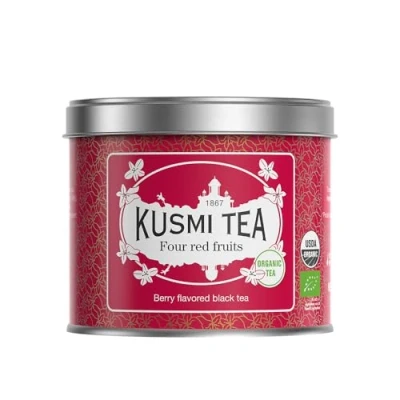 Imagen de Kusmi Tea Cuatro Frutas Rojas Té Negro 100% Orgánico con Sabor a Fresas, Frambuesas, Grosellas y Cerezas Hojas Sueltas de Lata 100g Cantidad para Aprox. 50 Tazas