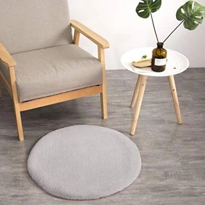 Imagen de Teppich Wölkchen Alfombra de imitación Piel Sala Estar, decoración la Dormir Lavable como Cama, cojín Silla Gris, 45 cm Redondo