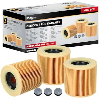 Imagen de McFilter 3x Filtro de cartucho adecuado para aspiradora Kärcher WD1 WD2 WD3 3.200 3.500 P Premium Extension Kit MV2 MV3 A2054 A2101 A2254 A2604 SE 4001 4002 sustituido 6.414 552.0 547.0 772.0