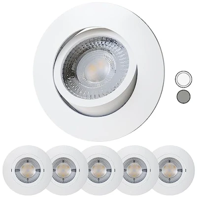 Imagen de Scandinavian home Juego de 6 focos LED (230 V, 4,3 W, luz blanca cálida, giratorio, 68 mm 75 mm, apto para baño, CRI 90, 350 lm, 3000 K, mm), color blanco mate