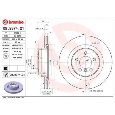 Imagen de BREMBO COATED DISC LINE 09.9374.21 Disco de freno 344 30 5 ventilación interna revestido altamente carbonizado LAND ROVER: Range Rover 3