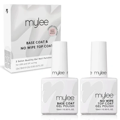 Imagen de MyGel by Mylee Esmalte de uñas en gel, sin toallitas, capa superior y base, 2 x 15 ml, UV/LED, para manicura, pedicura