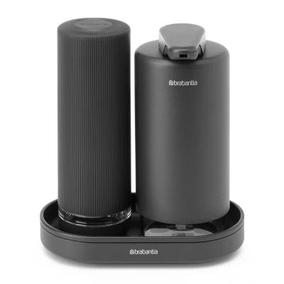 Imagen de Brabantia Juego de dispensador jabón SinkStyle con 2 Elegantes dispensadores para Manos y Platos, Bandeja Texturizada exprimidor Mineral Infinite Grey, x 200 ml