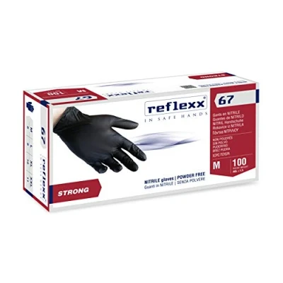 Imagen de Reflexx R67/L sin polvo guantes de nitrilo Gr 5.5, tamaño grande, negro (Pack 100)