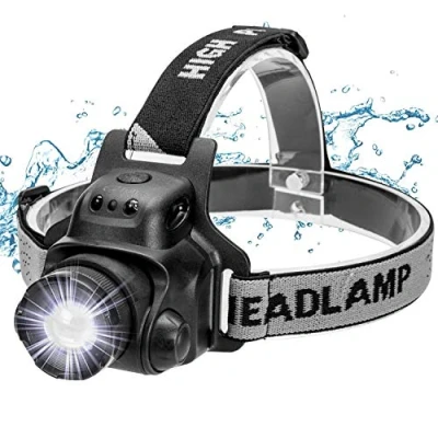 Imagen de Ezfull Linterna Frontal LED USB Recargable, IP65 Impermeable de Cabeza Super Ligera 90Ajustable, 4 Modos Luz con Sensor para Acampada, Pescar, Senderismo, Lectura, Caza