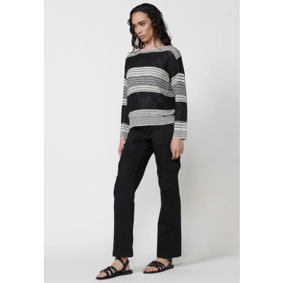 Imagen de Jersey tricot de manga larga con cuello redondo para mujer color negro