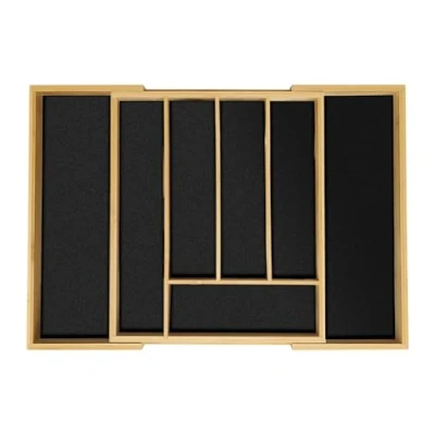 Imagen de Relaxdays Cubertero Cajón Extensible, Organizador Cubiertos y Utensilios 5 7 Compartimentos, Bambú/MDF, Natural/Negro