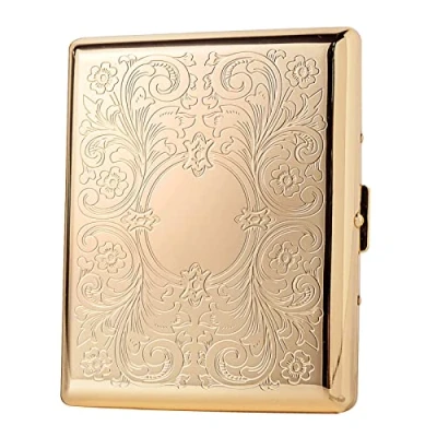 Imagen de Estuche de metal para cigarrillos, mujeres y hombres, portátil, doble cara, con clip resorte, capacidad 20 cigarrillos tamaño regular, se adapta a 100 mm (patrón
