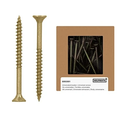 Imagen de HELPMATE Tornillos universales de cabeza avellanada 5.0 x 60 amarillo pasivado Paquete 100 para madera con accionamiento PZ 2 e rosca parcial aglomerado uso en