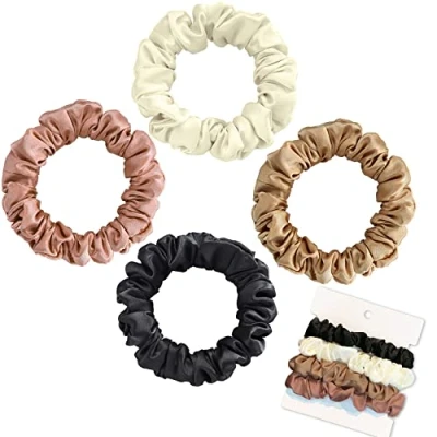 Imagen de Olakin Coletero de Seda para Pelo [4PCS], el Cabello Scrunchies Velvet Elástico Bandas, Gomas Mujeres Niñas Accesorios, moños trenzas(Multicolor)