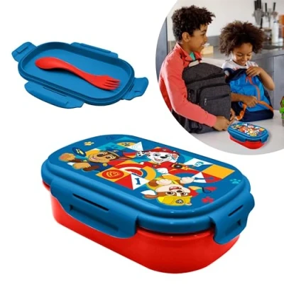 Imagen de SRV Hub Paw Patrol Sandwich Box para niños,contenedor de almuerzo reutilizable a prueba fugas con 2compartimentos y cubiertos,sin BPA,apto microondas lavavajillas partir 3años(PW19932)