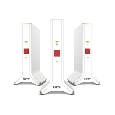 Imagen de AVM Fritz! Mesh Wi Fi Set 4200 International, Pack de 3 Repeater 3000AX, Solucion para 4 6 estancias, WiFi 6, Tribanda con hasta 4.200 Mbps, 2 LAN Gigabit, Interfaz en Español