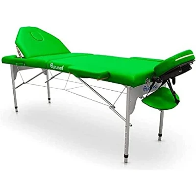 Imagen de QUIRUMED Camilla de Masaje Plegable Aluminio Pro, 186 x 66 cm, Respaldo abatible, Verde Pistacho, Polipiel, Orificio Facial, Cabezal extraíble, Regulable en Altura, 2 cuerpos, hasta 150 kg
