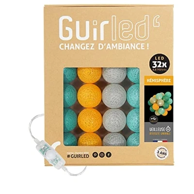 Imagen de GuirLED Guirnalda luminosa con bolas de algodón LED USB Luz nocturna para bebé 2 h Adaptador red doble 2A incluido 3 intensidades 32 3,2 m Hemisferio
