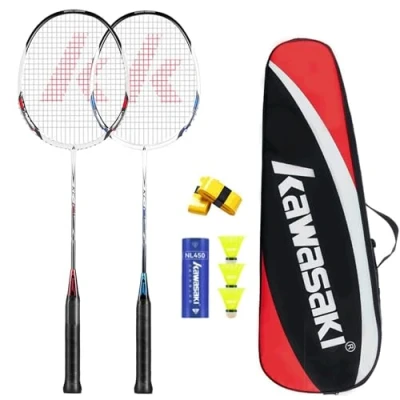 Imagen de A1 TAAN Juego de 2 raquetas bádminton grafito carbono, ligeras, para entrenamiento, deporte y entretenimiento, con 3 volantes, overgrips bolsa transporte