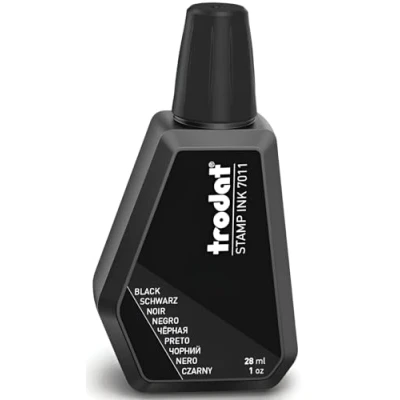 Imagen de Trodat 7011 Botella de tinta negra para rellenar almohadillas o (28 ml), a base agua sellar documentos, huellas limpias y nítidas, tapón plegable