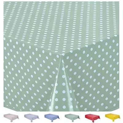 Imagen de Home Direct Mantel de Hule, Rectangular 140 x 200cm Lunares pequeños Verde Salvia