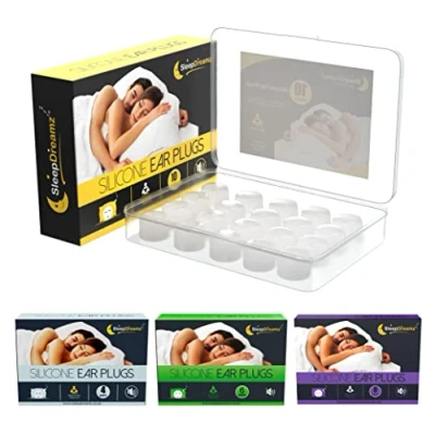 Imagen de tapones para los oídos premium dormir (10 pares, blancos), de silicona suave con cancelación ruido un sueño tranquilo e ininterrumpido SleepDreamz