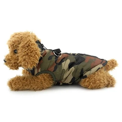 Imagen de Pegasus SELMAI Abrigo para Perro pequeño con Agujero en el arnés, Chaqueta de Invierno Acolchada Impermeable, Chaleco Anillo D, Gato, Cachorro, Chihuahua, Ropa Clima frío, Camuflaje XS