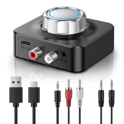 Imagen de NEUTYPECHIC Receptor Bluetooth 5.0 HiFi, Jack 3.5 mm, Adaptador Audio para Sistema Estéreo, Doble Conector AUX Altavoces Amplificadores, Radio de Coche