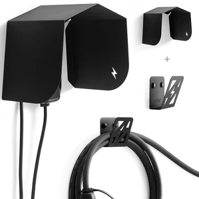 Imagen de Cubierta para Cargador de Coche eléctrico, Techo, Protectora, Marquesina, Accesorio, Carpa, Kit Protección, Refugio, Toldo, Estructura, Cobertizo, Soporte. (Techo Negro + Soporte Cable EV)