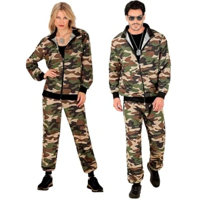 Imagen de W WIDMANN MILANO Party Fashion Chándal de disfraz, camuflaje, ejército alemán, militar, soldado, traje los 80, chándal, botones malos