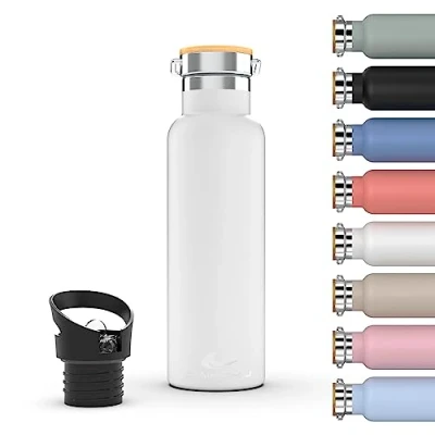 Imagen de Botella Daikoku, Termica Acero Inoxidable Doble Pared, Termo Mantiene Bebida Fria o Caliente Horas, Dos tapones, Color Blanco, 1 L