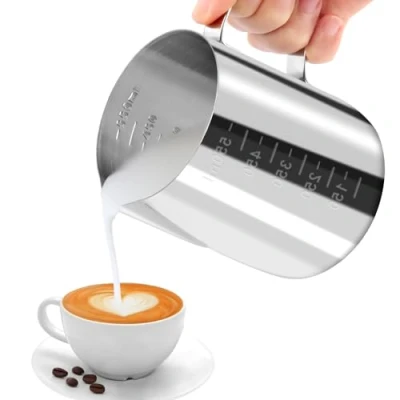 Imagen de JOPHEK Jarra Leche Barista 304 Acero Inoxidable, de Espuma Leche, con Medición, Taza Café para Espumar Marca Cafe Capuchino, Espresso (600ML)