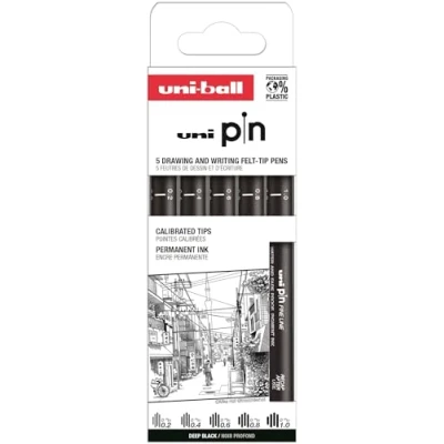Imagen de Uni Ball Estuche PIN de 5 piezas marcadores calibrados 0,2 a 1,0mm color negro SET CLÁSICO II