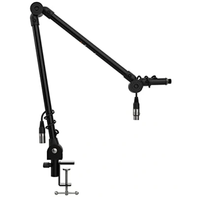 Imagen de Audibax MTS 20 Soporte de Micrófono Precableado Mesa Escritorio con Brazo Articulable Instalación Directa a la Estable y Robusto Cables XLR Incorporados