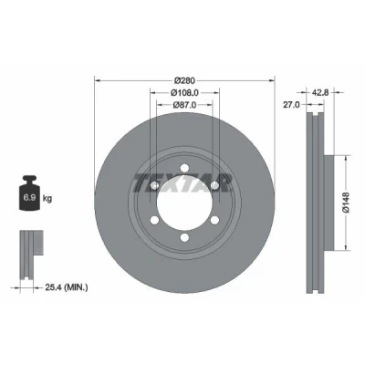 Imagen de TEXTAR PRO 92136503 Disco de freno 280 27 06/06 108 ventilación interna revestido sin perno sujeción rueda, buje rueda HYUNDAI: Terracan