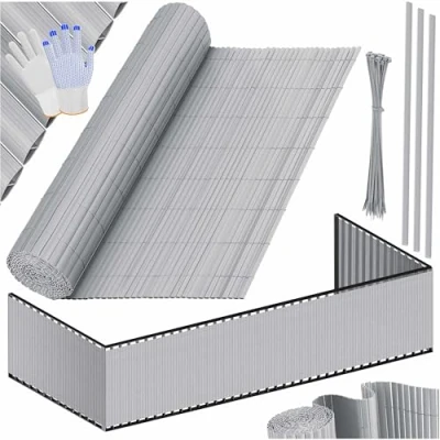 Imagen de KESSER® Estera de Privacidad PVC Valla Protectora balcón Resistente a la Intemperie 120 x 400 cm Lamas reforzadas Revestimiento del Incluye Abrazaderas y Cubierta Gris Claro
