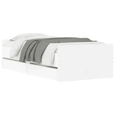 Imagen de vidaXL Estructura de Cama Individual Somier Dormitorio Base Habitación Muebles Mobiliario Hogar Cuarto Descanso con Cajones Blanco 90x190 cm
