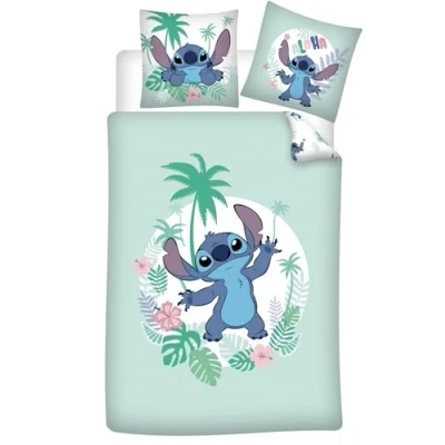 Imagen de Juego de cama Stitch Hawái, 100% algodón, funda nórdica reversible 135 x 200 cm + almohada 80