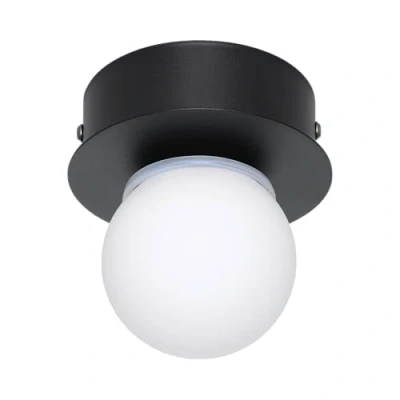 Imagen de Eglo Mosiano lámpara LED de techo, pequeña techo baño en forma bola, metal negro y cristal blanco, iluminación blanco cálido, IP44, diámetro 11 cm