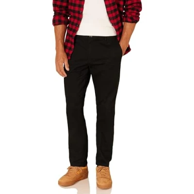 Imagen de Amazon Essentials Pantalón Chino con Parte Delantera Plana Resistente a Las Arrugas de Corte Ceñido Hombre, Negro, 33W / 29L