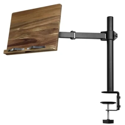 Imagen de Navaris Soporte Para libros con abrazadera Atril estudiar brazo ajustable y 2x clips metálicos escritorio mesa de noche estudio tablets partituras