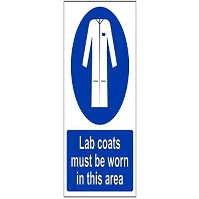 Imagen de VSafety Lab Coats Must Be Worn In This Area Cartel de polietileno (PPE) Retrato 150 mm x 200 Vinilo autoadhesivo