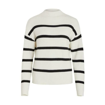 Imagen de VILA Viril Mockneck Jersey de punto, Mujer, Talla: Medium, White alyssum black