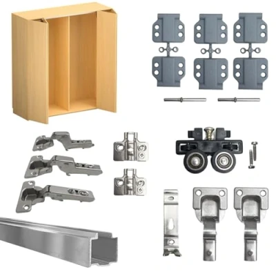 Imagen de Evotrade Kit de herrajes deslizantes plegables tipo libro para puertas móviles o nichos pared con cierre amortiguado (2 m + 2 borde interior)